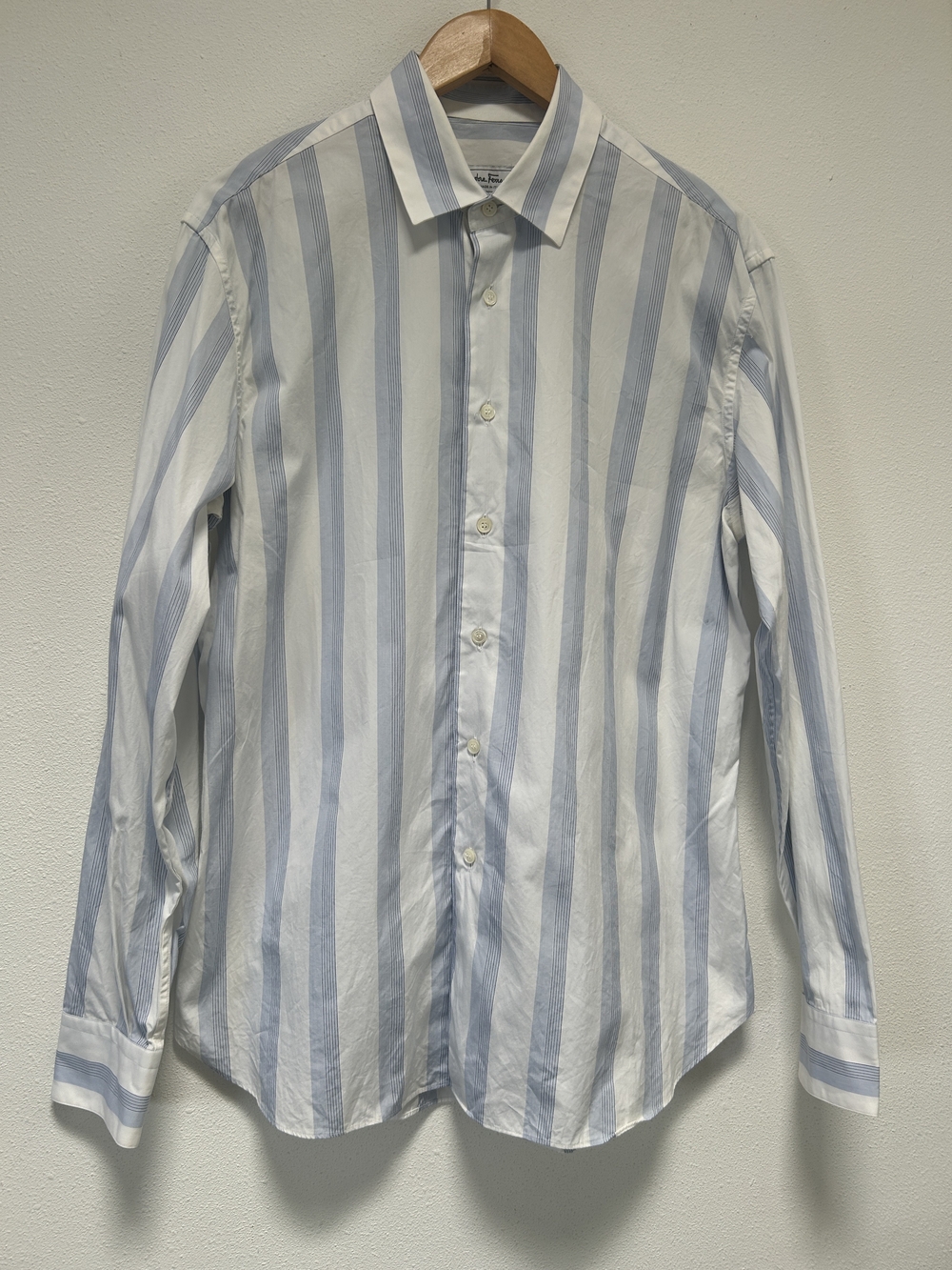 Salvatore Ferragamo Vertical Stripe Dress Shirt - Light Blue & White
